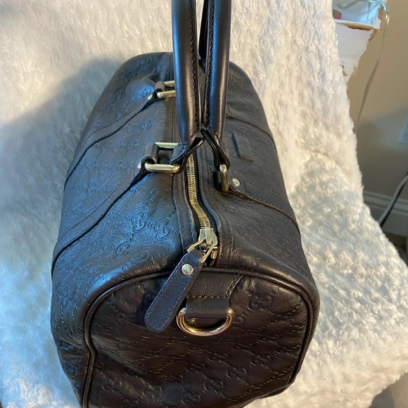 Authentic Gucci Chocolate Leather GG Boston Bag 265697 Guccissima - Picture 8 of 13